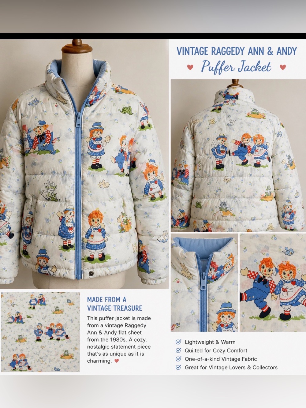 Vintage Raggedy Ann And Andy Flat Sheet Twin. Reto Clean sewing projects 1980s